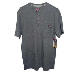 Wrangler Henley Shirt Men's Medium Charcoal Short Sleeve Pocket New